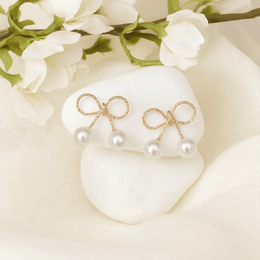 Pearl Bow Stud Earrings