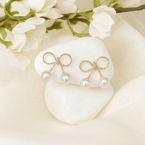 Pearl Bow Stud Earrings