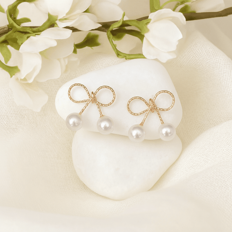 Pearl Bow Stud Earrings