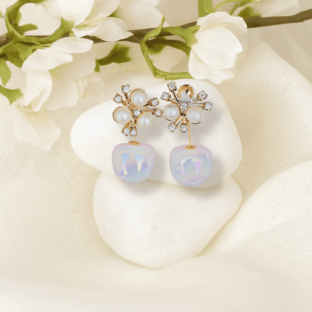 Golden Bloom Opal Pearl Drop Earrings