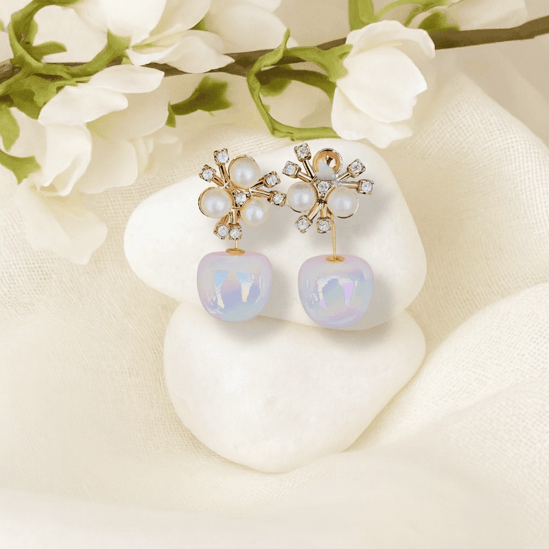 Golden Bloom Opal Pearl Drop Earrings