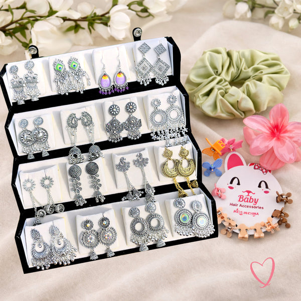 Oxidized Silver Jhumka Earrings Combo Set of 16 Pairs - GUFS Premium German Silver Collection