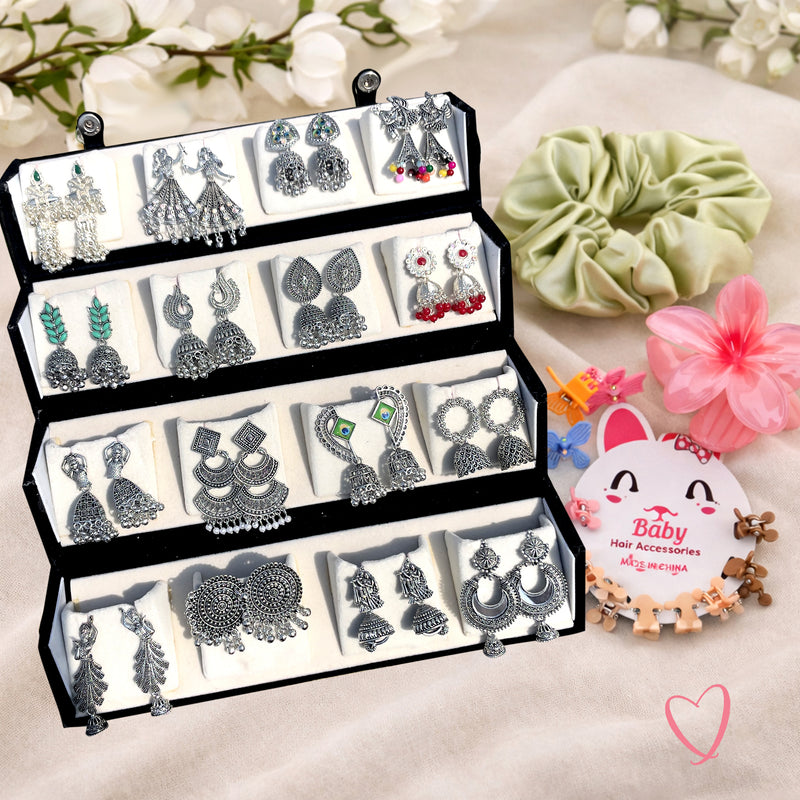 Premium 16 Jhumkas Gift Box Hamper - Traditional Oxidized Earrings Collection